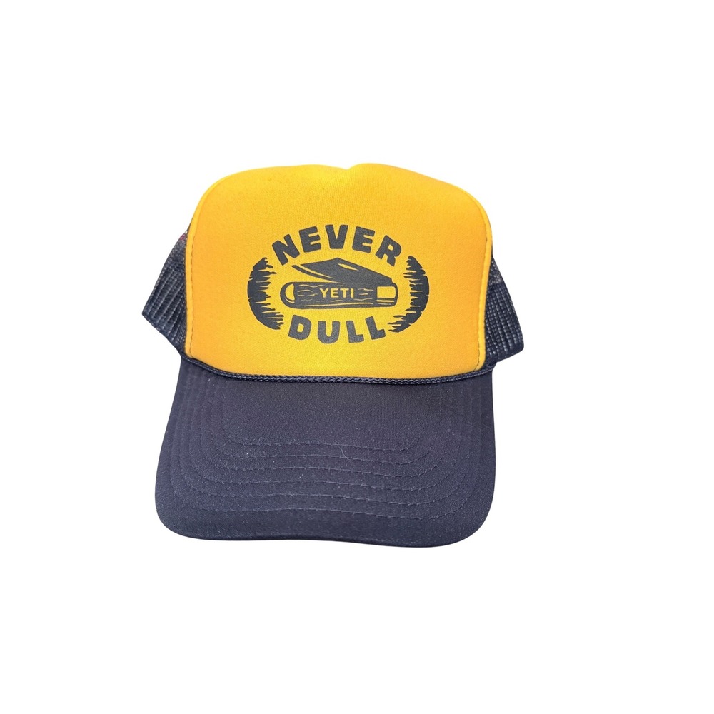YETI Never Dull‎ Trucker Hat Mesh Back Snapback Yellow Navy One Size